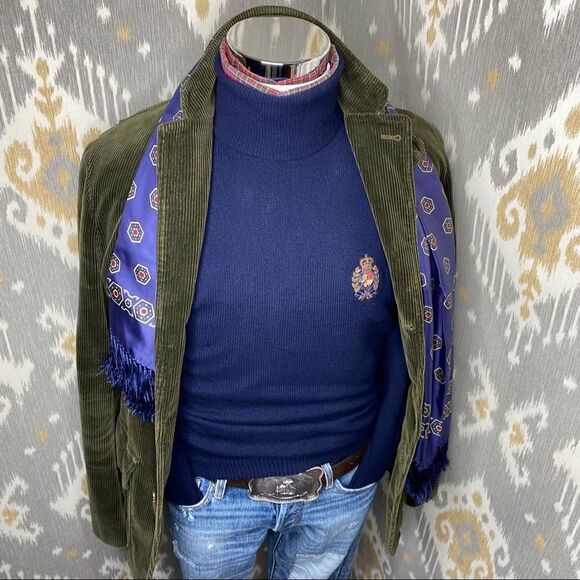 Vintage Polo Ralph Lauren Navy Cashmere Bullion Crest L/S Turtleneck Sweater - Picture 3 of 16